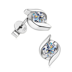 Tiny Small Moissanite Leaf Stud Earrings