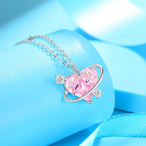 Pink Heart Planet Star Pendant Necklace