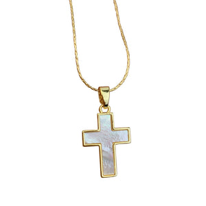 Mother Of Pearl Cross Pendant Necklace