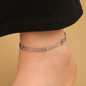 Dainty Triple-Layer Beaded Charm Anklet