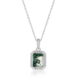 Emerald Cut Moss Agate Pendant Necklace