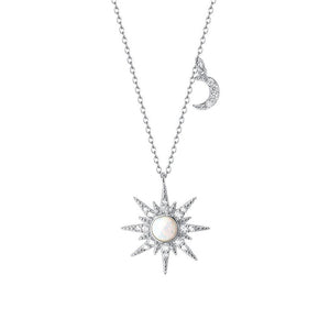 Opal Sun Moon Charm Pendant Necklace