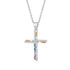 Collier pendentif croix arc-en-ciel classique