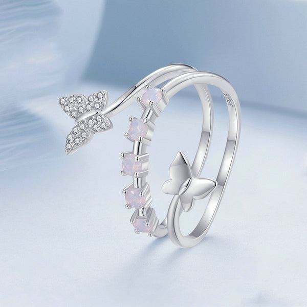 Silver Butterfly Opal Ring