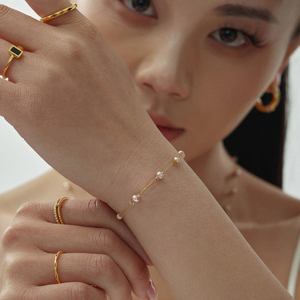 Dainty Nature Pearl Station Charm Bracelet