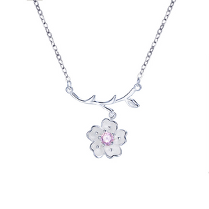 Pink Peach Blossom Flower Charm Necklace