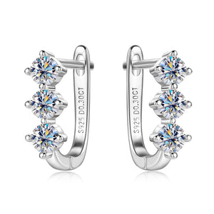 Three-Stone Moissanite Huggie Hoop Earrings