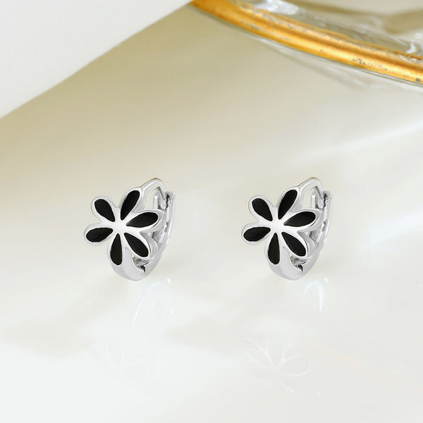 Black Daisy Flower Hoop Earrings