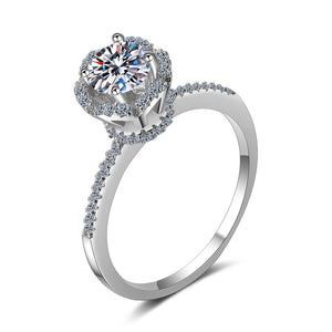 Moissanite Flower Pave Halo Engagement Ring