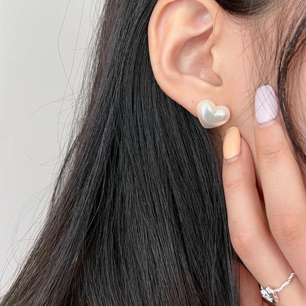 Heart Pearl Stud Earrings