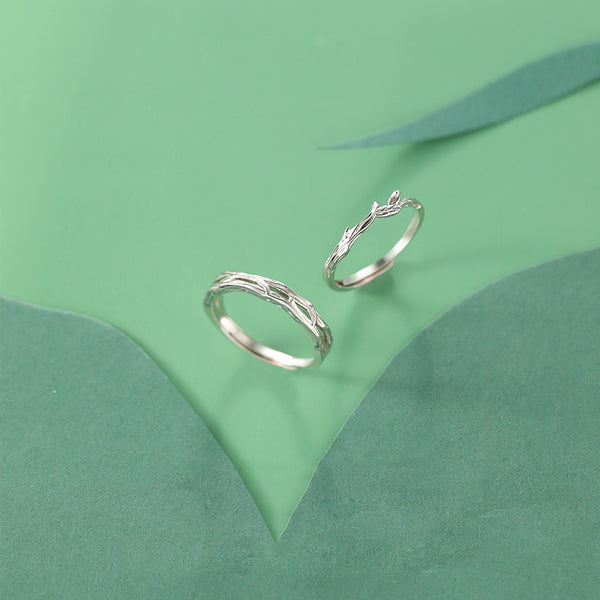 Silver Branch Leaf Couple Ring