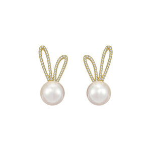 Pearl Bunny Rabbit Wedding Stud Earrings