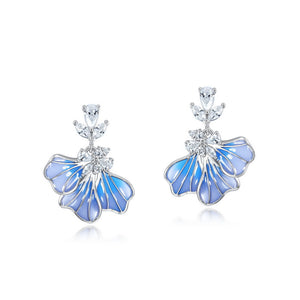 Blue Iris Flower Statement Drop Earrings