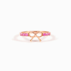 Dainty Pink Bow Tie Stacking Band Ring