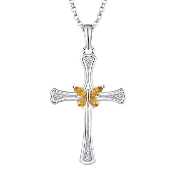 Silver Cross Butterfly Necklace