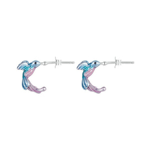 Blue Kingfisher Bird Statement Hoop Earrings