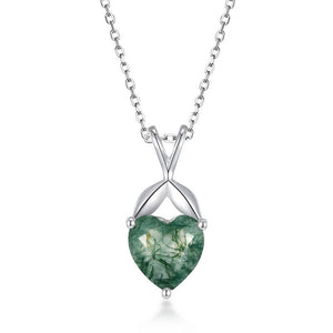 Moss Agate Heart Pendant Necklace