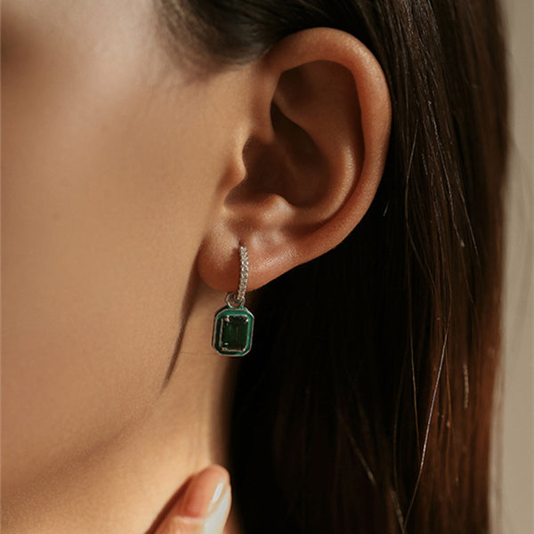 Emerald Cut Gem Hoop Earrings