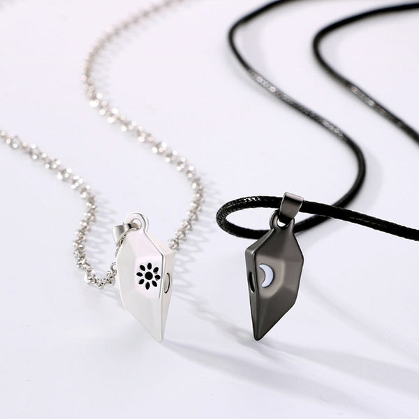 Magnetic Sun Moon Heart Couple Necklace