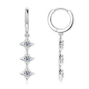 Moissanite Star Dangle Drop Hoop Earrings