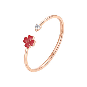 Red Enamel Four Leaf Clover Bangle Bracelet