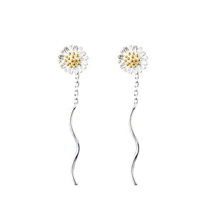 Small Daisy Flower Threader Earrings