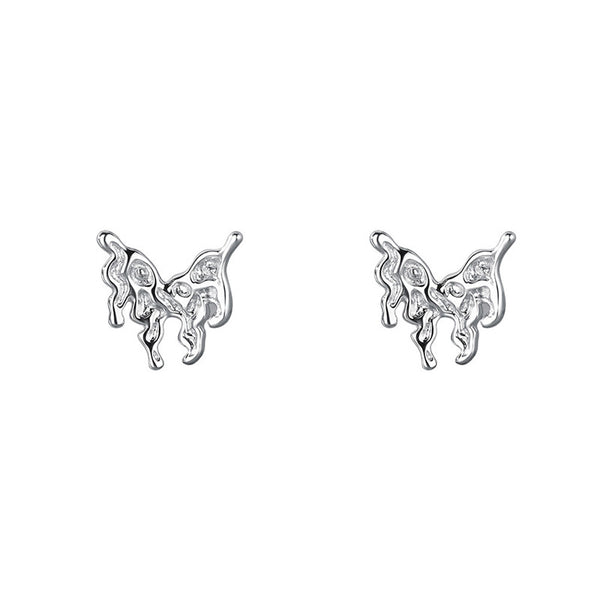 Silver Lava Butterfly Stud Earrings