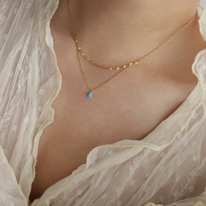 Blue Opal Teardrop Pendant Necklace