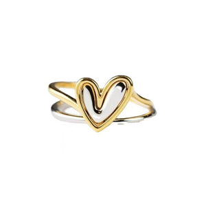 Irregular Two Tone Heart Stacking Ring