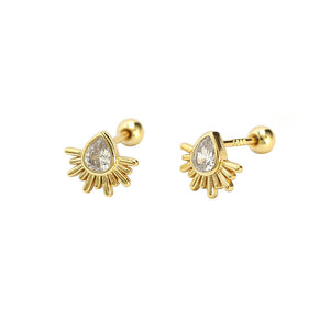 Pear-Cut Sun Screw Back Stud Earrings