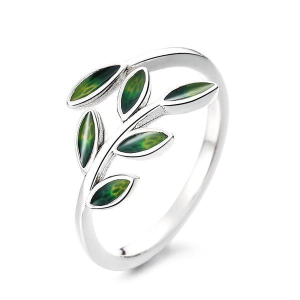 Green Enamel Leaf Ring
