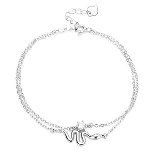 Snake Charm Stacking Double Chain Bracelet