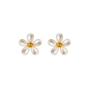 Tiny Small Pearl Flower Wedding Stud Earrings