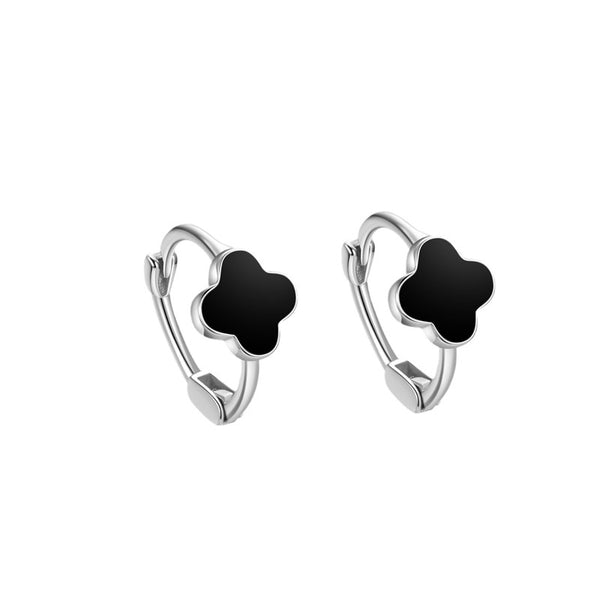 Black Four Leaf Clover Hoop Earrings