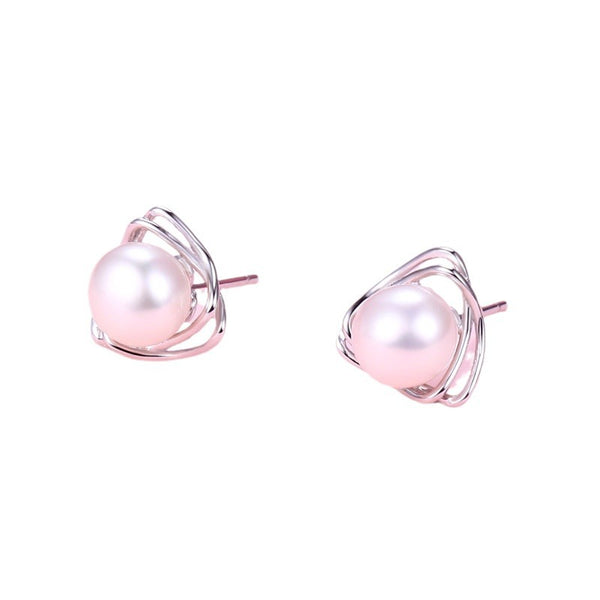 Triangle Pearl Stud Earrings