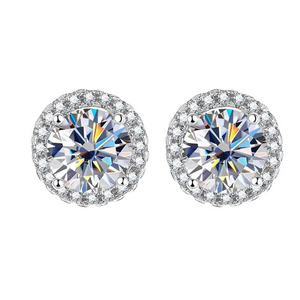 Round Halo Moissanite Cluster Stud Earrings