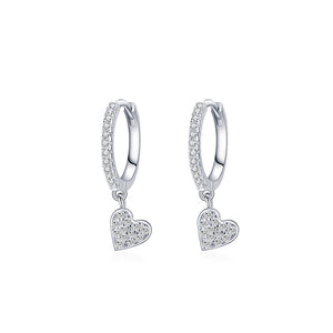 Heart Pave Dangle Drop Hoop Earrings