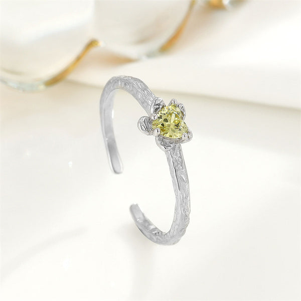 Silver Heart Flower Ring