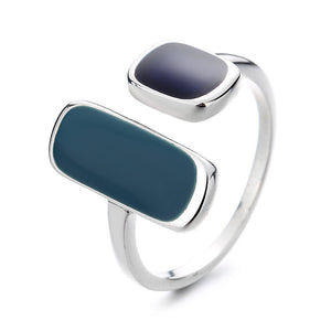 Bague cocktail ouverte en émail noir