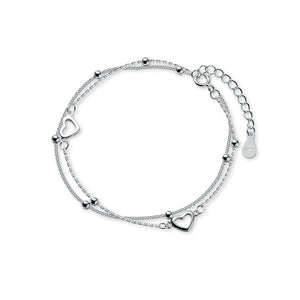 Dainty Heart Bead Double Chain Bracelet