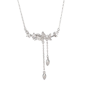 Dainty Butterfly Branch Tassel Drop Necklace