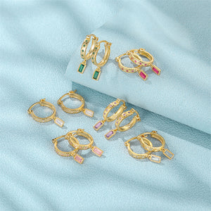 Color Gem Drop Hoop Earrings