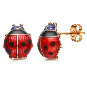 Tiny Red Enamel Ladybug Stud Earrings