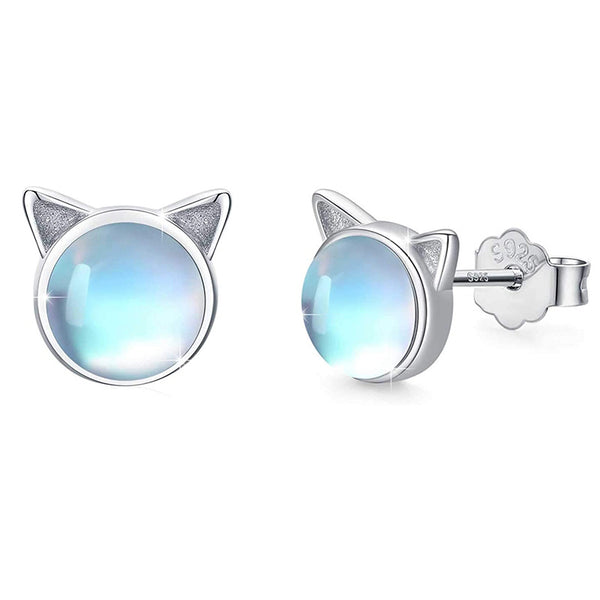 Moonstone Cat Stud Earrings