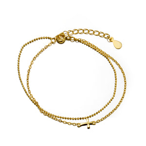 Tiny Gold Cross Double Chain Bracelet