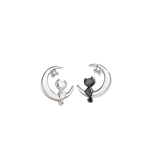 Tiny Small Moon Cat Cartilage Stud Earrings