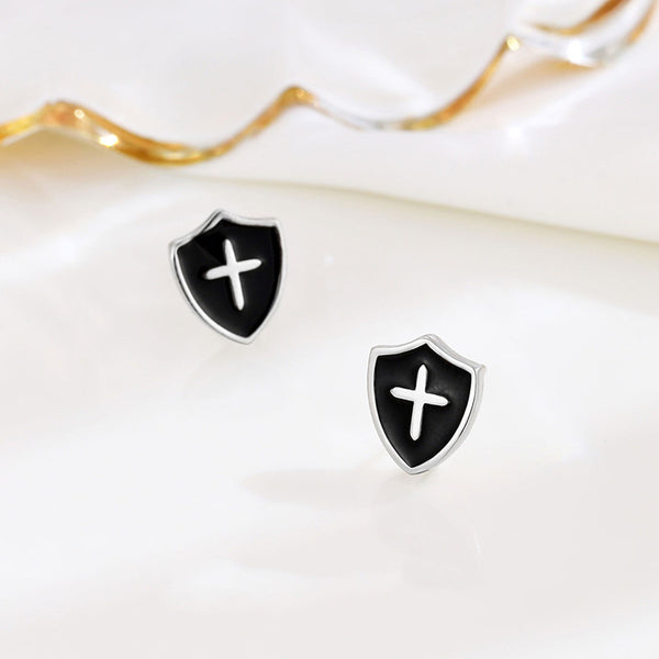 Cross Shield Stud Earrings