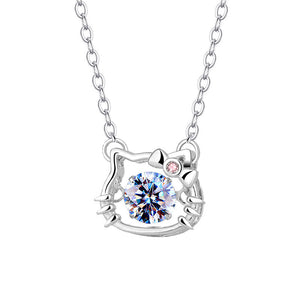 Cat Bow Dancing Stone Pendant Necklace