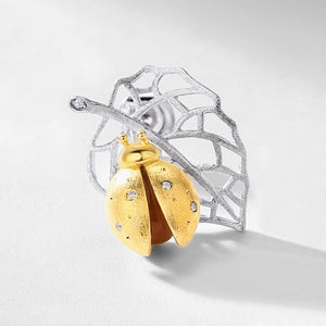 Gold Agate Ladybug Leaf Stud Earrings
