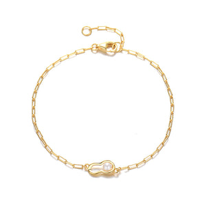 Pearl Peanut Charm Stacking Chain Bracelet